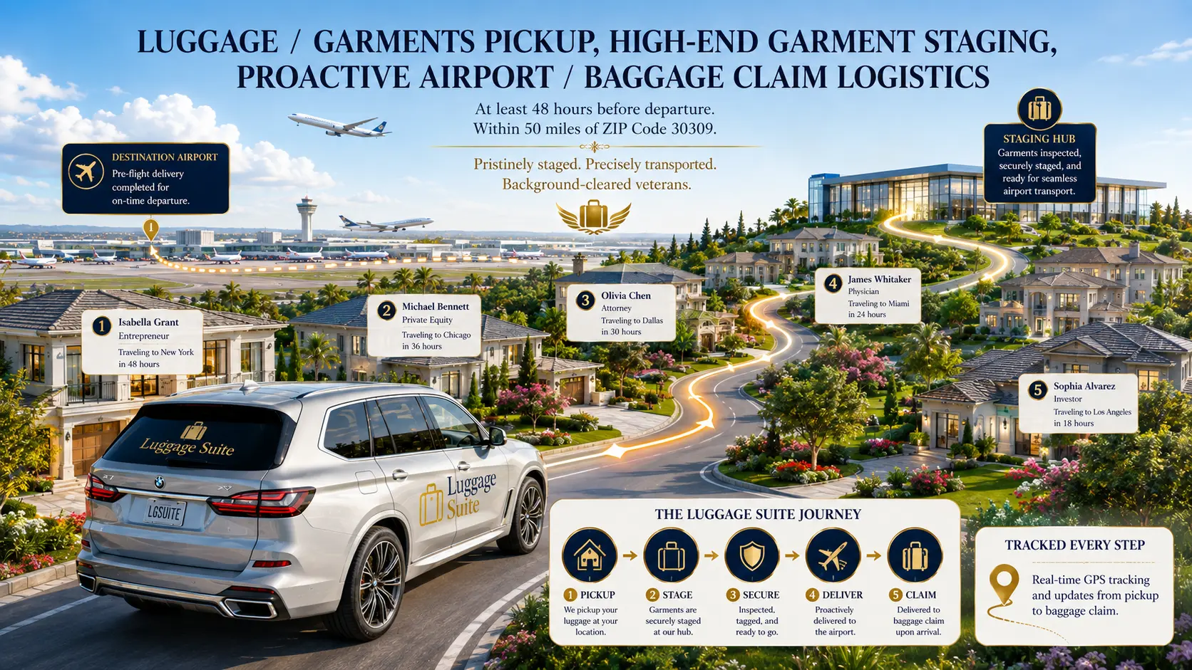 Luggage Suite white-glove luggage pickup, high-end readiness, and precision airport delivery